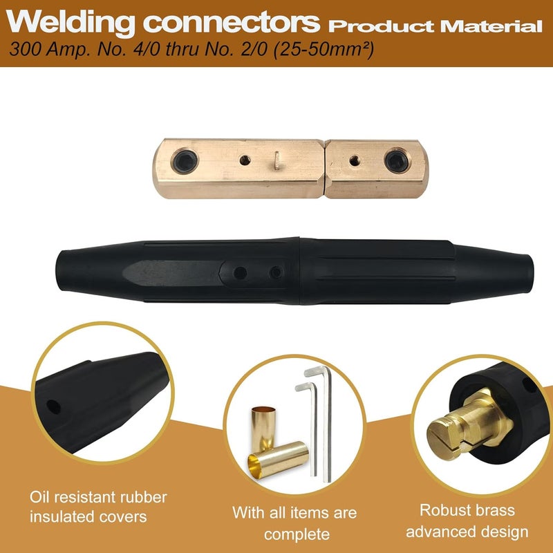 ZGTools 2PK Welding Lead Connectors, Positive Cam Twist-Lock Insulated Connector Pair (Male/Female) for Tweco/Lenco Style 2-MPC/LC-40/Miller for Welding Cable #4-2/0 (25-50mm), for Welding Lead Connectors - Image 4